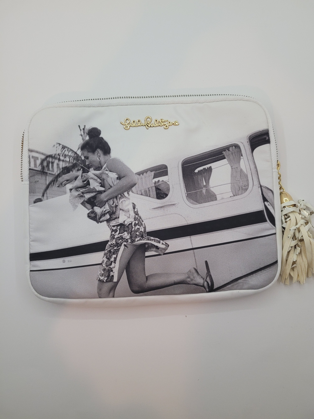 Lulu Guinness Black & White Photo Zip Pouch with Tassel